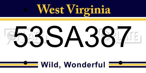 53SA387 West Virginia License Plate