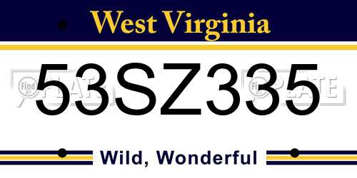 53SZ335 West Virginia License Plate