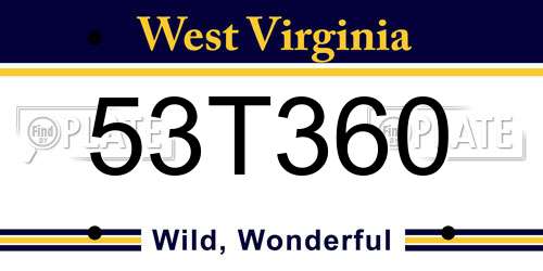 53T360 West Virginia License Plate