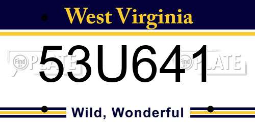 53U641 West Virginia License Plate