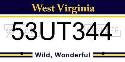53UT344 West Virginia License Plate