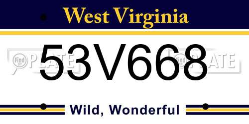 53V668 West Virginia License Plate