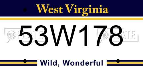 53W178 West Virginia License Plate