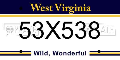 53X538 West Virginia License Plate