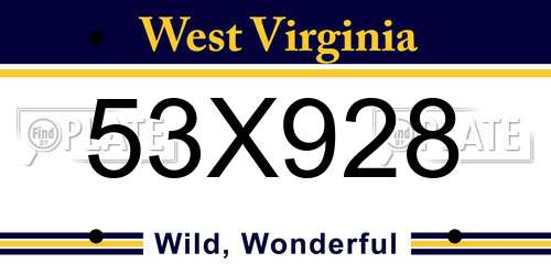 53X928 West Virginia License Plate