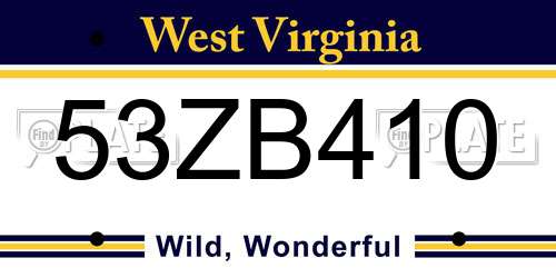 53ZB410 West Virginia License Plate