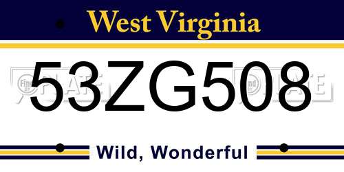 53ZG508 West Virginia License Plate