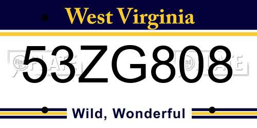 53ZG808 West Virginia License Plate