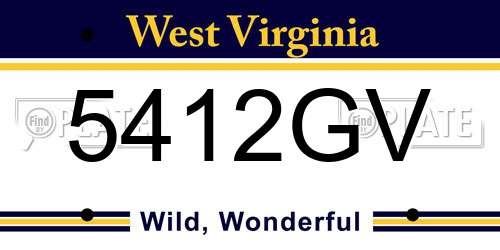 5412GV West Virginia License Plate