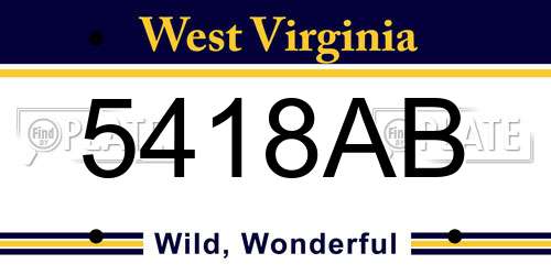 5418AB West Virginia License Plate