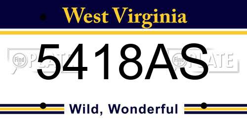 5418AS West Virginia License Plate