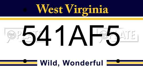 541AF5 West Virginia License Plate