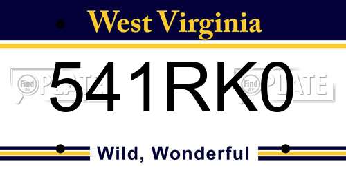 541RK0 West Virginia License Plate