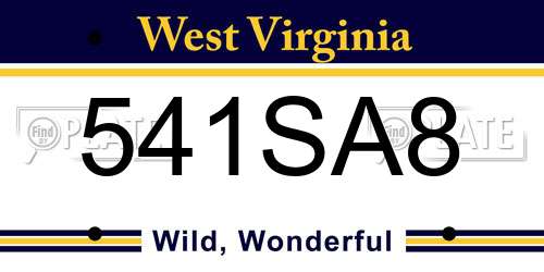 541SA8 West Virginia License Plate