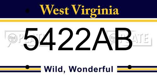 5422AB West Virginia License Plate