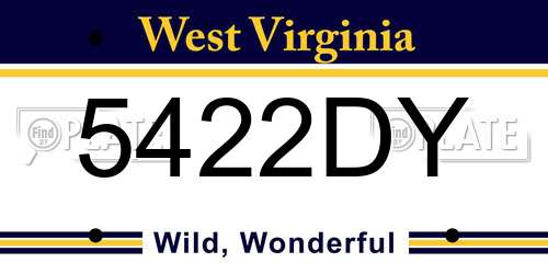 5422DY West Virginia License Plate