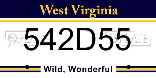 542D55 West Virginia License Plate