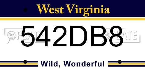 542DB8 West Virginia License Plate