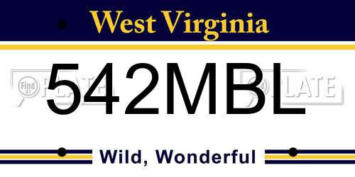 542MBL West Virginia License Plate