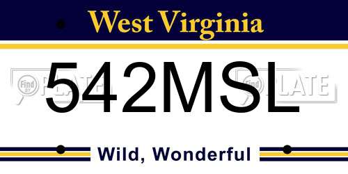 542MSL West Virginia License Plate