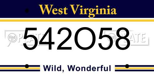 542O58 West Virginia License Plate