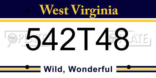 542T48 West Virginia License Plate