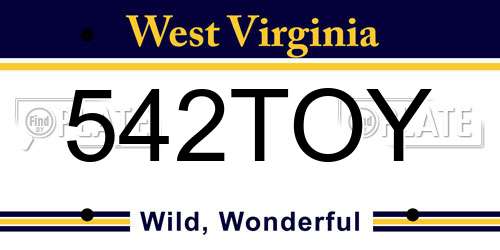 542TOY West Virginia License Plate