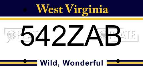 542ZAB West Virginia License Plate