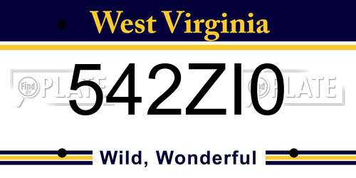 542ZI0 West Virginia License Plate