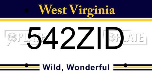542ZID West Virginia License Plate