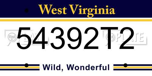 54392T2 West Virginia License Plate