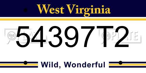 54397T2 West Virginia License Plate
