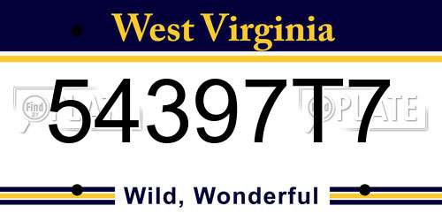 54397T7 West Virginia License Plate