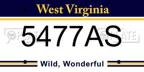 5477AS West Virginia License Plate