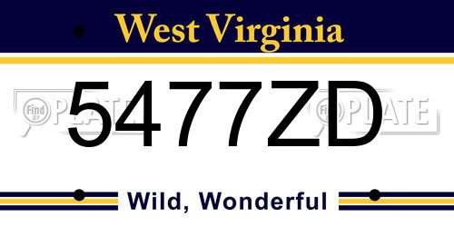 5477ZD West Virginia License Plate