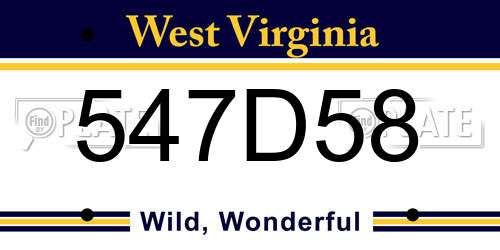 547D58 West Virginia License Plate