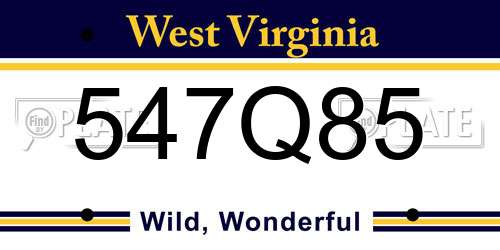 547Q85 West Virginia License Plate