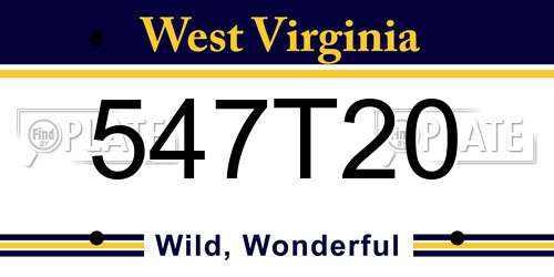 547T20 West Virginia License Plate