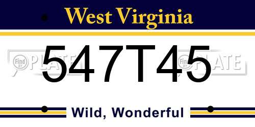 547T45 West Virginia License Plate