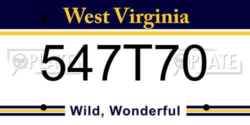 547T70 West Virginia License Plate