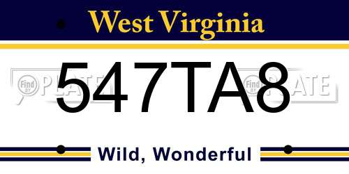 547TA8 West Virginia License Plate
