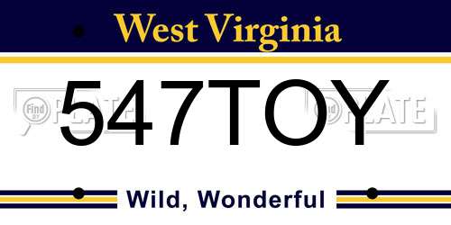 547TOY West Virginia License Plate