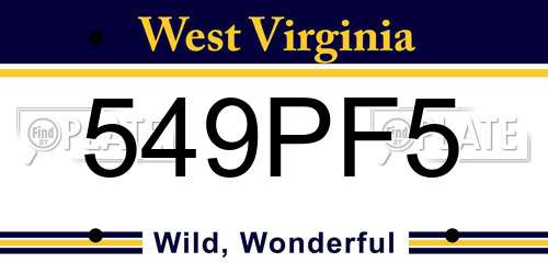 549PF5 West Virginia License Plate