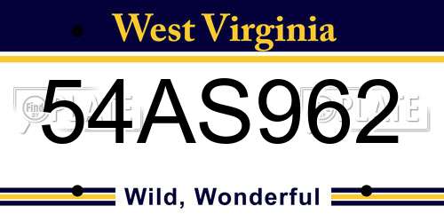 54AS962 West Virginia License Plate