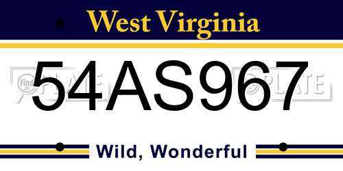 54AS967 West Virginia License Plate