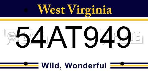54AT949 West Virginia License Plate