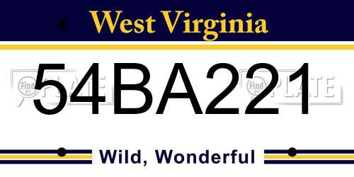 54BA221 West Virginia License Plate