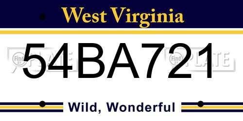 54BA721 West Virginia License Plate