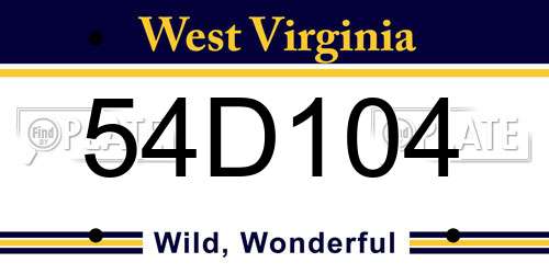 54D104 West Virginia License Plate