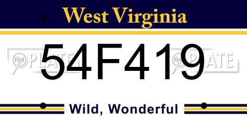 54F419 West Virginia License Plate